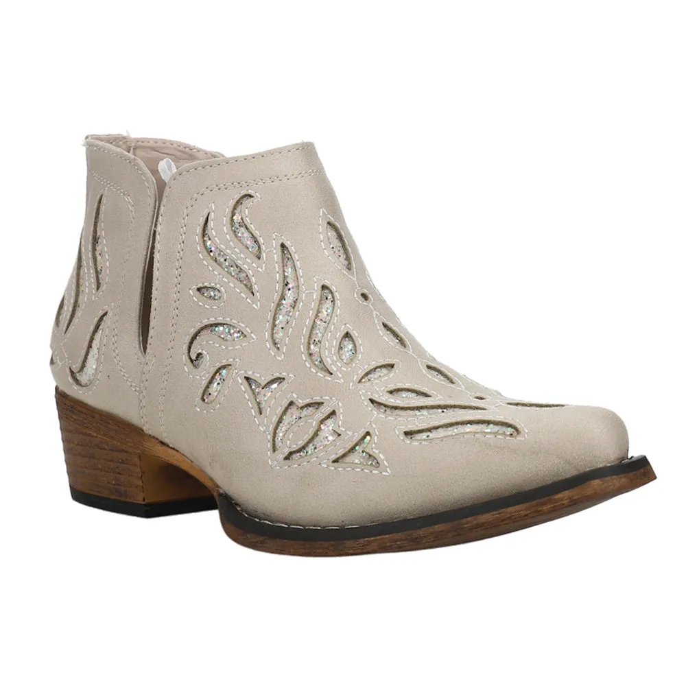 Ava Glitz Tooled-Inlay Snip Toe Pull On Cowboy Booties