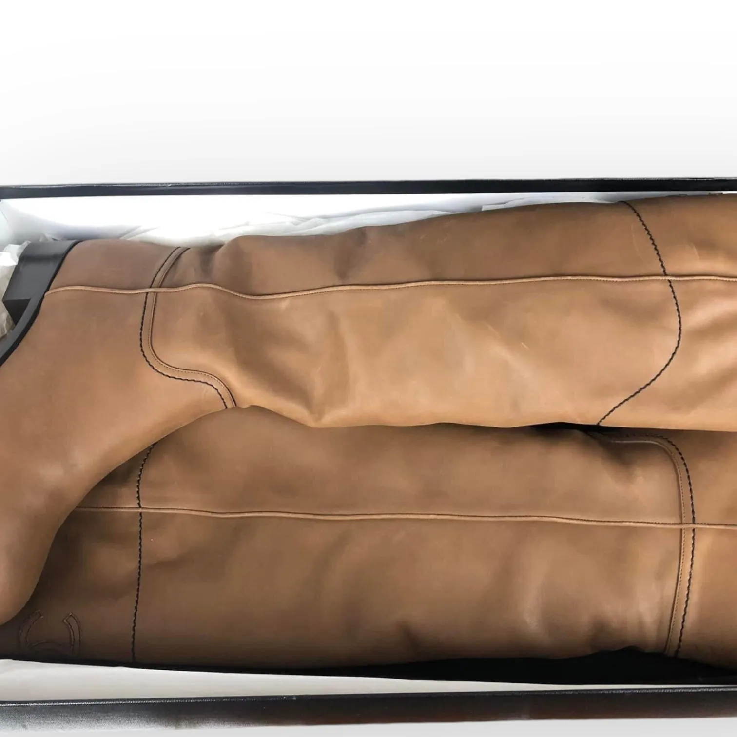 Chanel CC Riding Boots Light Brown Calfskin Womens 41.5EU/10-10.5US