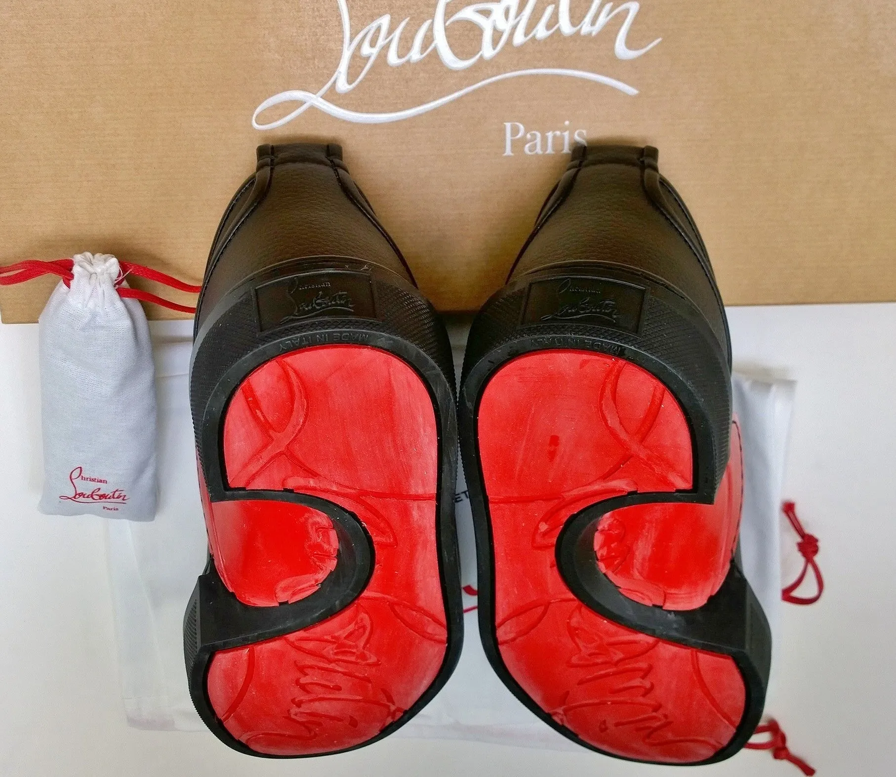 Christian Louboutin Adolon Junior Faux Leather Black Sneakers New in Box Ethical Vegan Shoes