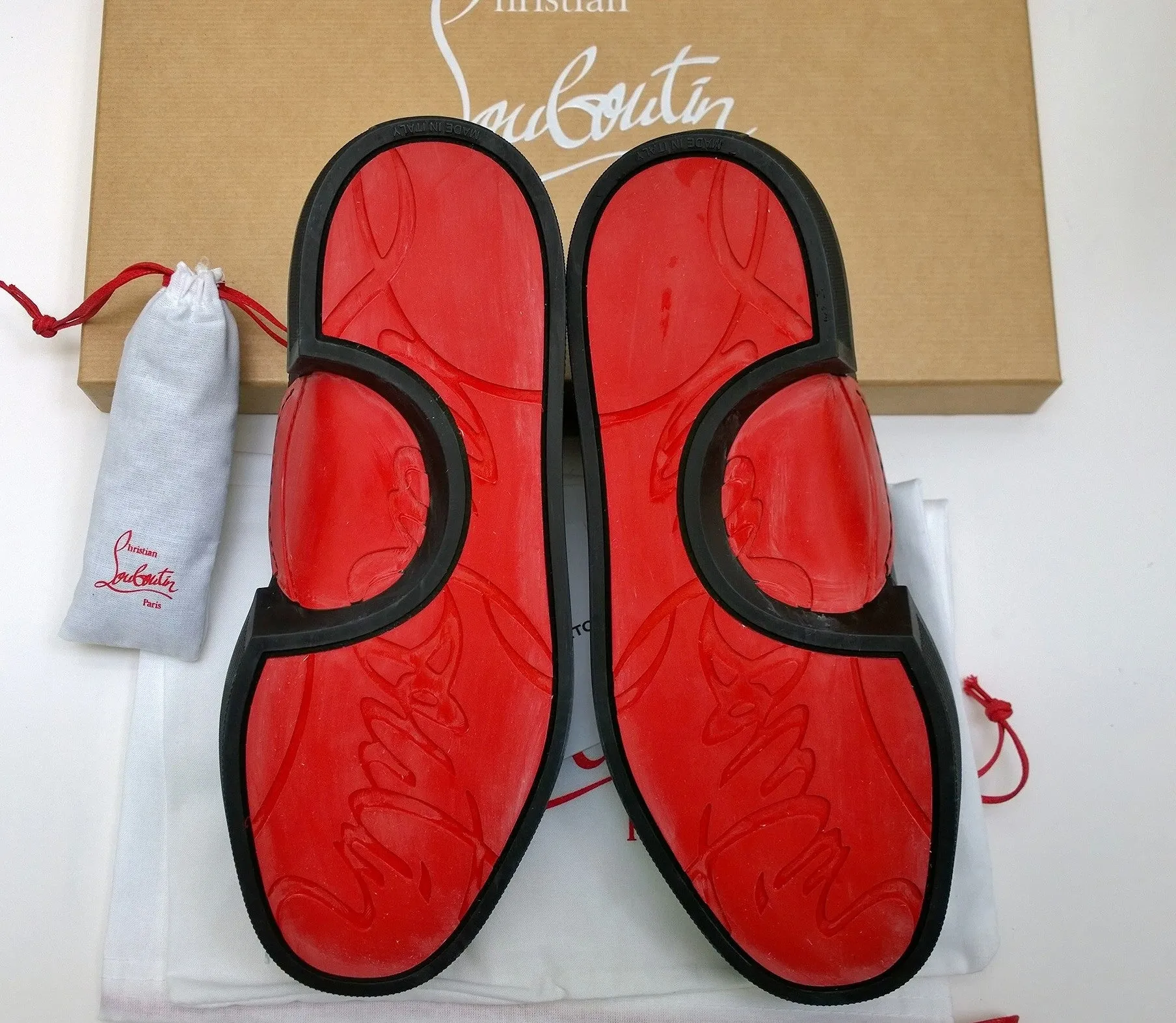 Christian Louboutin Adolon Junior Faux Leather Black Sneakers New in Box Ethical Vegan Shoes