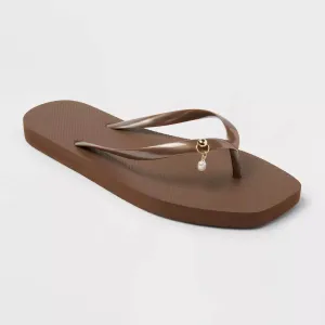 Women's Palmer with Charm Square Toe Flip Flops - Shade & Shore