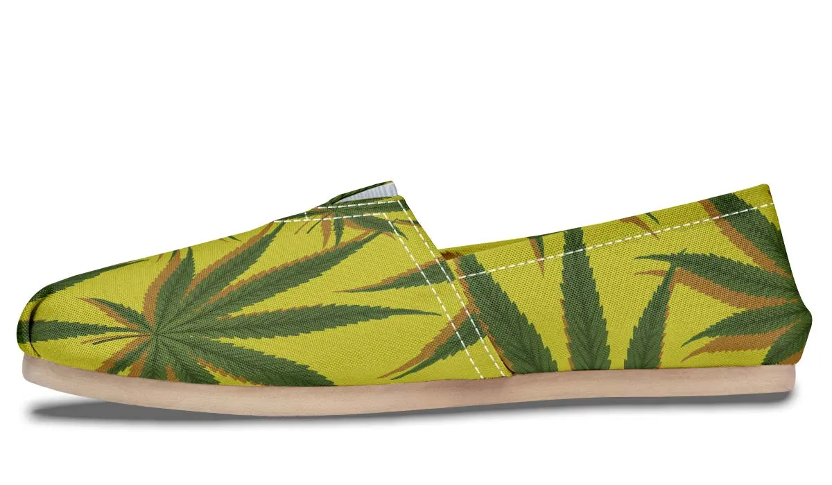 Yellow Cannabis Pattern Casual Shoes
