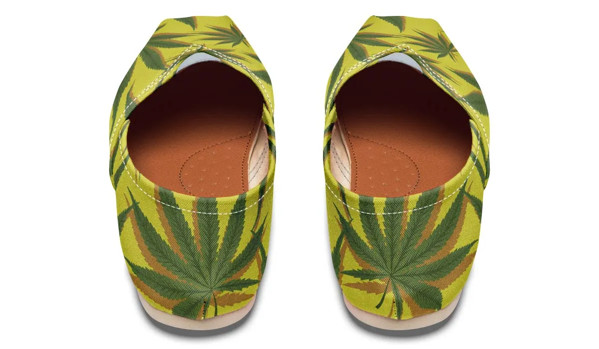 Yellow Cannabis Pattern Casual Shoes