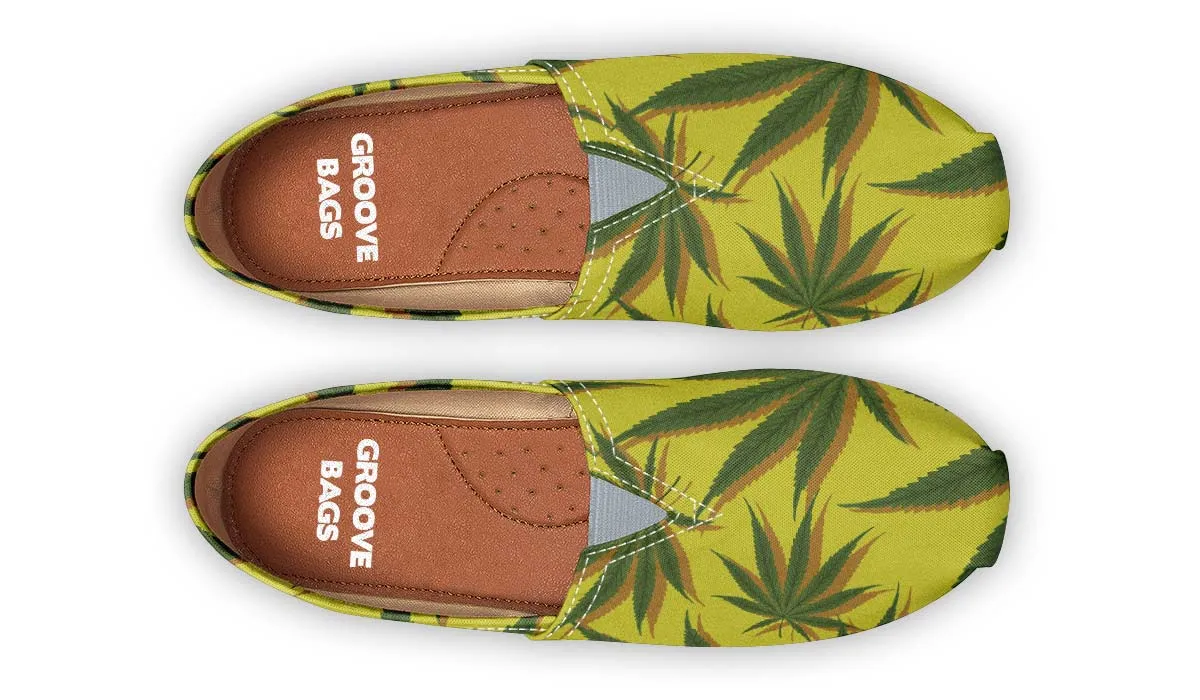 Yellow Cannabis Pattern Casual Shoes